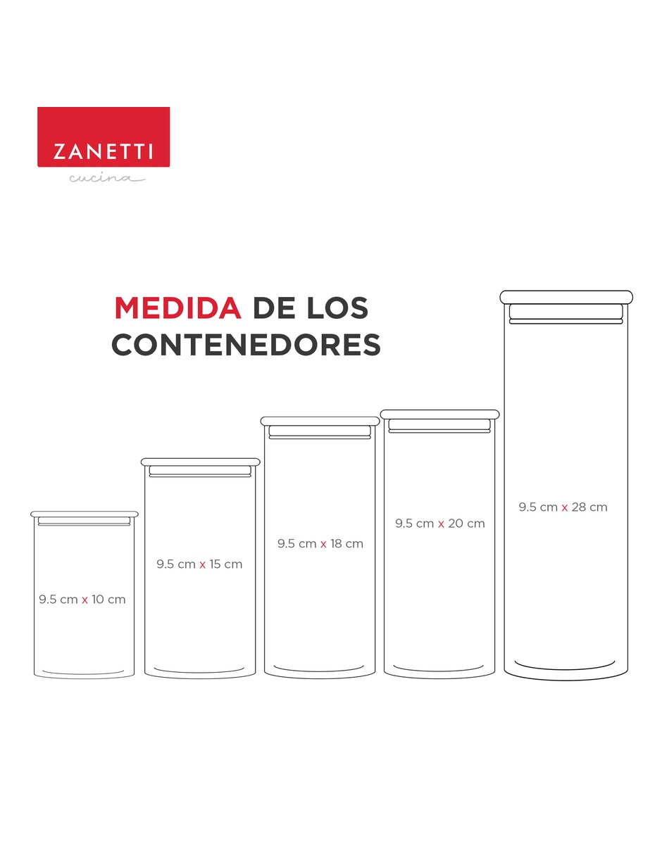 Set contenedor con tapa Zanetti de vidrio 5 piezas